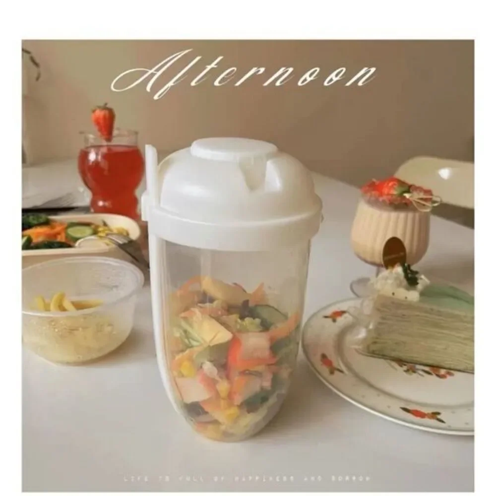 Fresh Salad‎ to Go Container Set with Fork and Dressing Holder, White (1000ML)